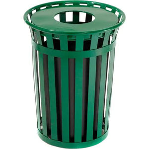 Global Industrial Outdoor Slatted Steel Receptacle, 36 Gallon Capacity, 28" x 36", Flat Lid