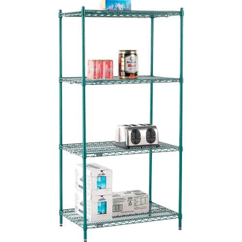 Global Industrial Nexel® 4 Shelf, Chrome Wire Shelving Unit, Starter Set, Poly-Green, 24" W x 36" L x 74" H