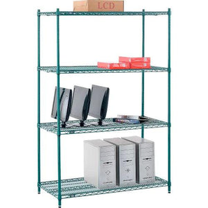 Global Industrial Nexel® 4 Shelf, Chrome Wire Shelving Unit, Starter Set, Poly-Green, 24" W x 48" L x 74" H