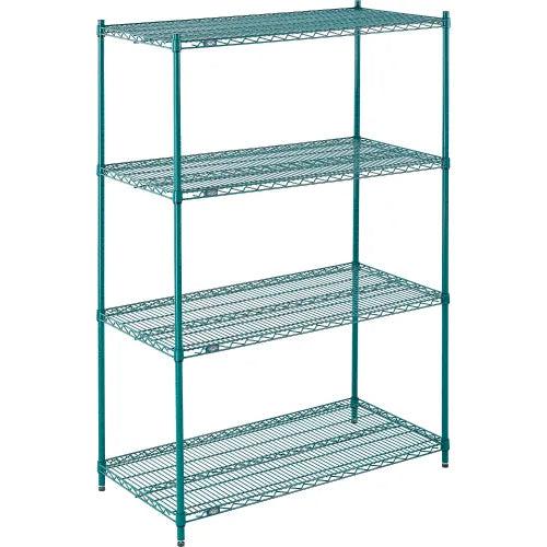 Global Industrial Nexel® 4 Shelf, Chrome Wire Shelving Unit, Starter Set, Poly-Green, 24" W x 48" L x 74" H