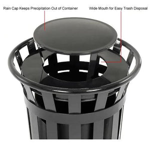 Global Industrial Outdoor Slatted Steel Receptacle, 24 Gallon Capacity, 23" x 41-3/4", Rain Cap Lid