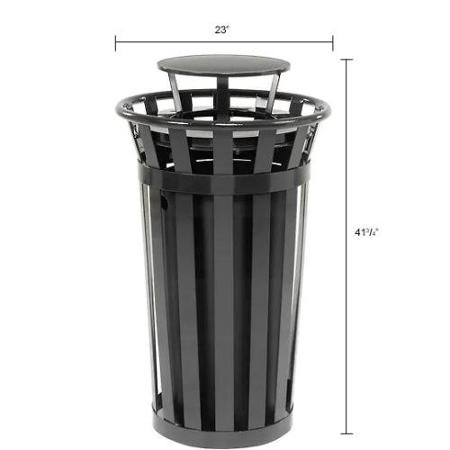 Global Industrial Outdoor Slatted Steel Receptacle, 24 Gallon Capacity, 23" x 41-3/4", Rain Cap Lid