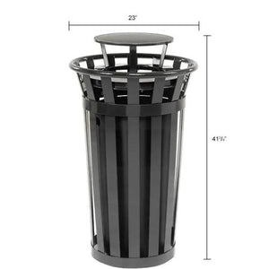 Global Industrial Outdoor Slatted Steel Receptacle, 24 Gallon Capacity, 23" x 41-3/4", Rain Cap Lid