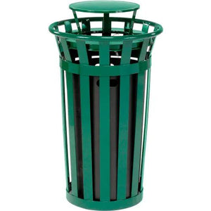 Global Industrial Outdoor Slatted Steel Receptacle, 24 Gallon Capacity, 23" x 41-3/4", Rain Cap Lid