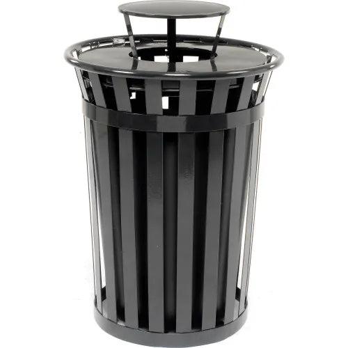 Global Industrial Outdoor Slatted Steel Receptacle, 36 Gallon Capacity, 28" x 41-3/4", Rain Cap Lid