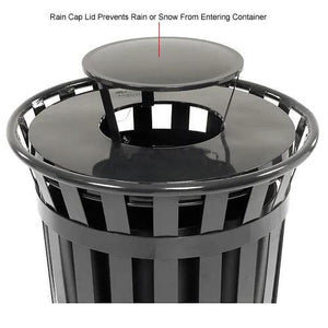 Global Industrial Outdoor Slatted Steel Receptacle, 36 Gallon Capacity, 28" x 41-3/4", Rain Cap Lid