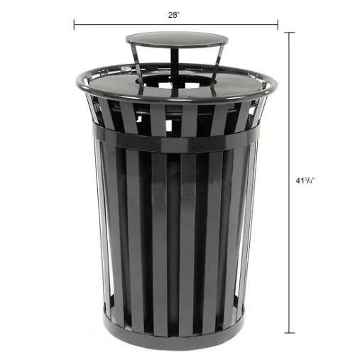 Global Industrial Outdoor Slatted Steel Receptacle, 36 Gallon Capacity, 28" x 41-3/4", Rain Cap Lid
