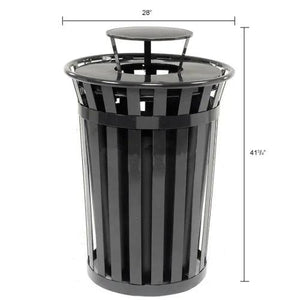 Global Industrial Outdoor Slatted Steel Receptacle, 36 Gallon Capacity, 28" x 41-3/4", Rain Cap Lid