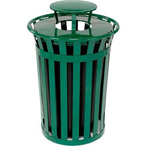 Global Industrial Outdoor Slatted Steel Receptacle, 36 Gallon Capacity, 28" x 41-3/4", Rain Cap Lid