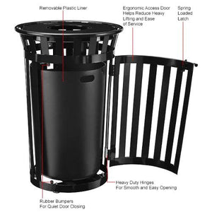 Global Industrial Outdoor Slatted Steel Receptacle with Access Door, 36 Gallon Capacity, 28" x 42", Flat Lid