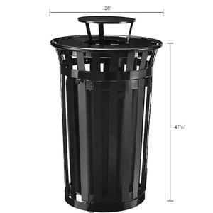 Global Industrial Outdoor Slatted Steel Receptacle with Access Door, 36 Gallon Capacity, 28" x 47-3/4", Rain Cap Lid