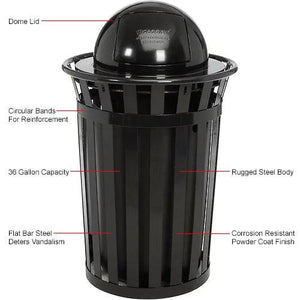 Global Industrial Outdoor Slatted Steel Receptacle, 36 Gallon Capacity, 28" x 42", Dome Lid