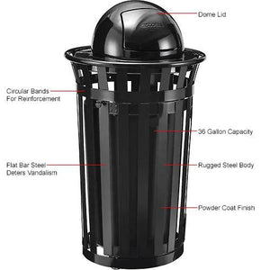 Global Industrial Outdoor Slatted Steel Receptacle with Access Door, 36 Gallon Capacity, 28" x 48", Dome Lid