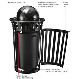 Global Industrial Outdoor Slatted Steel Receptacle with Access Door, 36 Gallon Capacity, 28" x 48", Dome Lid