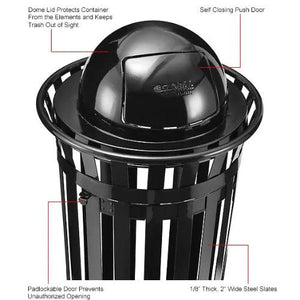 Global Industrial Outdoor Slatted Steel Receptacle with Access Door, 36 Gallon Capacity, 28" x 48", Dome Lid