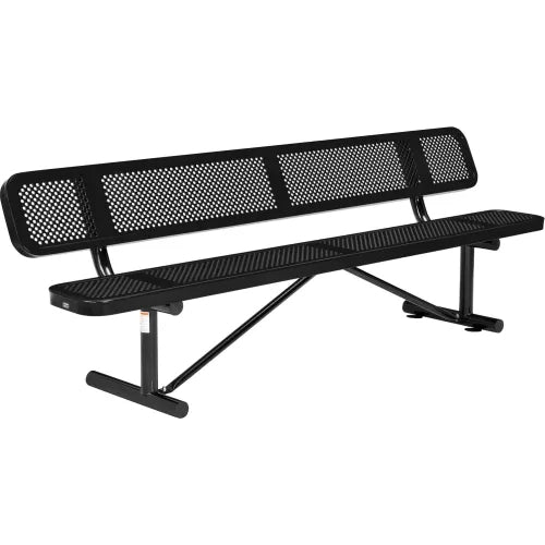 Global Industrial Thermoplastic Coated Metal Bench with Backrest, 8', Perforated Metal