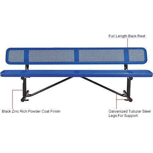 Global Industrial Thermoplastic Coated Metal Bench with Backrest, 8', Perforated Metal
