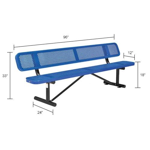 Global Industrial Thermoplastic Coated Metal Bench with Backrest, 8', Perforated Metal