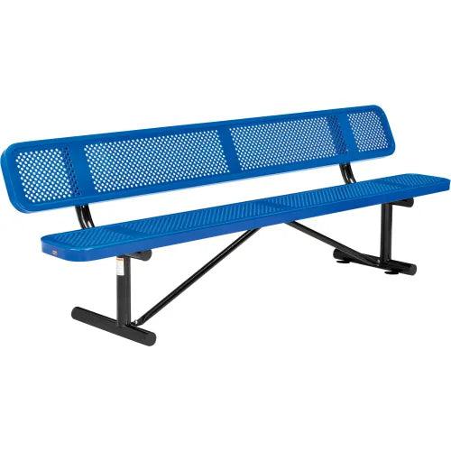 Global Industrial Thermoplastic Coated Metal Bench with Backrest, 8', Perforated Metal