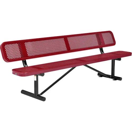 Global Industrial Thermoplastic Coated Metal Bench with Backrest, 8', Perforated Metal