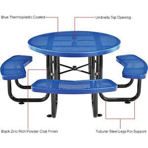 Global Industrial Thermoplastic Coated Metal Round Picnic Table, 46", Perforated Metal