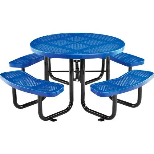 Global Industrial Thermoplastic Coated Metal 46" Round Picnic Table, Perforated Metal