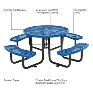 Global Industrial Thermoplastic Coated Metal Round Picnic Table, 46", Expanded Metal