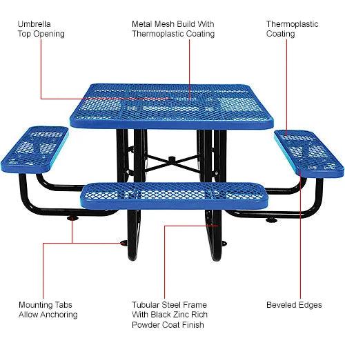 Global Industrial Thermoplastic Coated Metal 46" Square Picnic Table, Expanded Metal