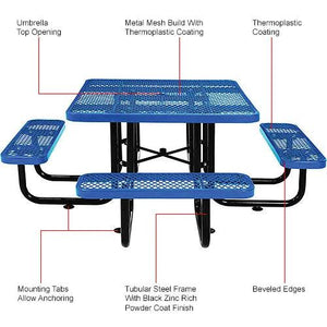 Global Industrial Thermoplastic Coated Metal Square Picnic Table, 46", Expanded Metal