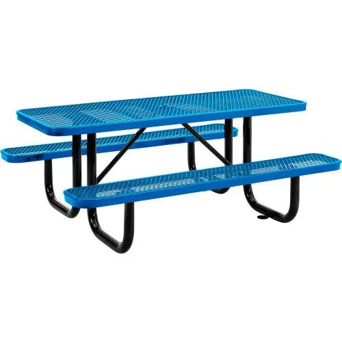 Global Industrial Thermoplastic Coated Metal Rectangular Picnic Table, 6' x 30", Expanded Metal