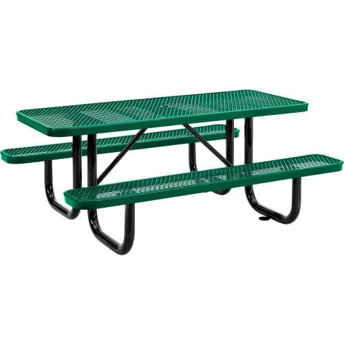 Global Industrial Thermoplastic Coated Metal Rectangular Picnic Table, 6' x 30", Expanded Metal