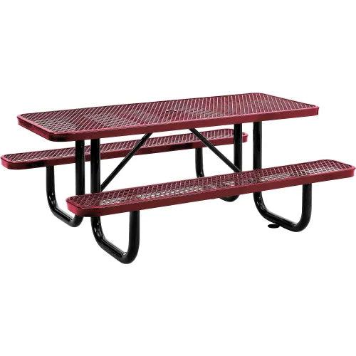 Global Industrial Thermoplastic Coated Metal Rectangular Picnic Table, 6' x 30", Expanded Metal