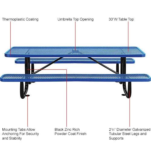 Global Industrial Thermoplastic Coated Metal Rectangular Picnic Table, 8' x 30", Expanded Metal