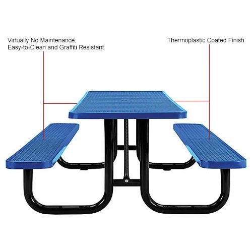 Global Industrial Thermoplastic Coated Metal Rectangular Picnic Table, 8' x 30", Expanded Metal