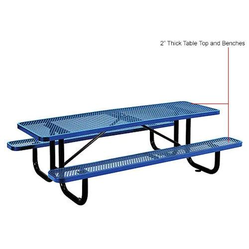 Global Industrial Thermoplastic Coated Metal Rectangular Picnic Table, 8' x 30", Expanded Metal