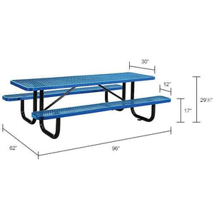 Global Industrial Thermoplastic Coated Metal Rectangular Picnic Table, 96" x 30", Expanded Metal