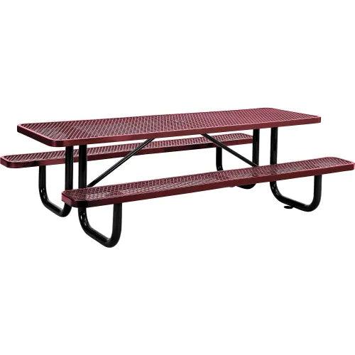 Global Industrial Thermoplastic Coated Metal Rectangular Picnic Table, 8' x 30", Expanded Metal