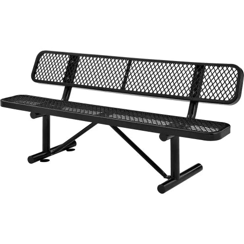 Global Industrial Thermoplastic Coated Metal Bench with Backrest, 6', Expanded Metal