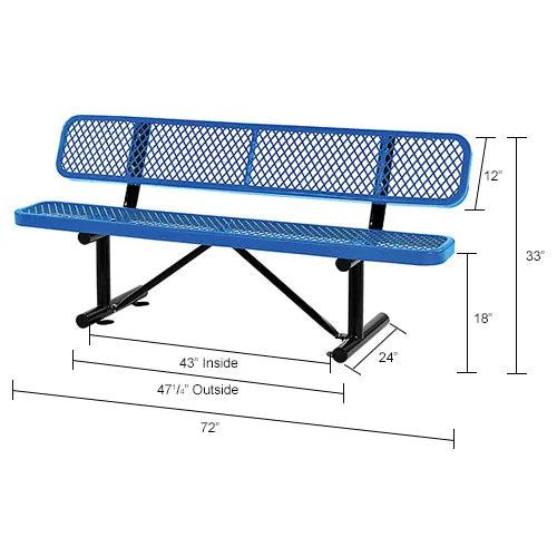 Global Industrial Thermoplastic Coated Metal Bench with Backrest, 6', Expanded Metal