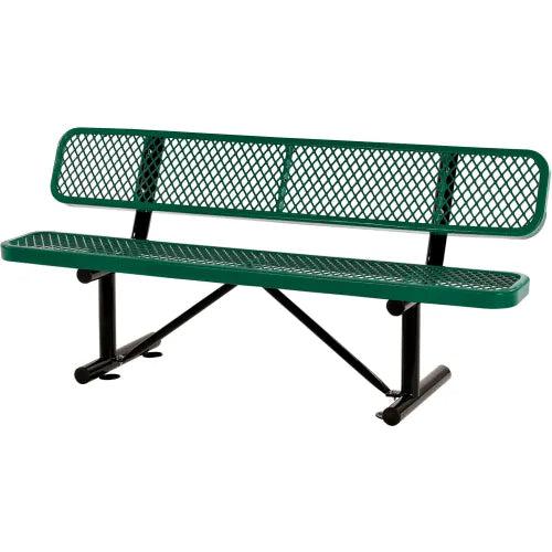 Global Industrial Thermoplastic Coated Metal Bench with Backrest, 6', Expanded Metal