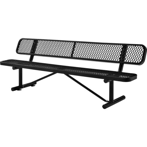 Global Industrial Thermoplastic Coated Metal Bench with Backrest, 8', Expanded Metal