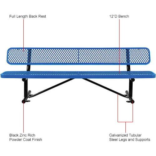 Global Industrial Thermoplastic Coated Metal Bench with Backrest, 8', Expanded Metal