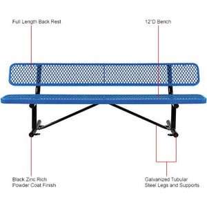 Global Industrial Thermoplastic Coated Metal Bench with Backrest, 96", Expanded Metal