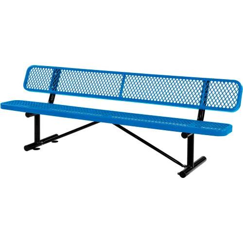 Global Industrial Thermoplastic Coated Metal Bench with Backrest, 8', Expanded Metal