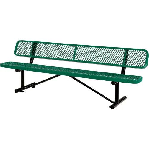 Global Industrial Thermoplastic Coated Metal Bench with Backrest, 8', Expanded Metal