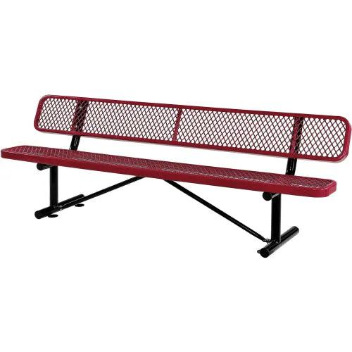 Global Industrial Thermoplastic Coated Metal Bench with Backrest, 8', Expanded Metal