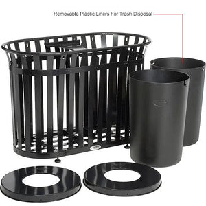 Global Industrial Outdoor Slatted Steel Receptacle, Black, 72 Gallon Capacity, 54-1/2" x 36", Flat Lid