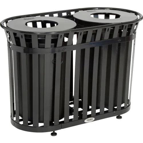 Global Industrial Outdoor Slatted Steel Receptacle, Black, 72 Gallon Capacity, 54-1/2" x 36", Flat Lid