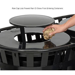 Global Industrial Outdoor Slatted Steel Receptacle, Black, 72 Gallon Capacity, 54-1/2" x 41-3/4", Rain Cap Lid