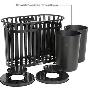 Global Industrial Outdoor Slatted Steel Receptacle, Black, 72 Gallon Capacity, 54-1/2" x 41-3/4", Rain Cap Lid